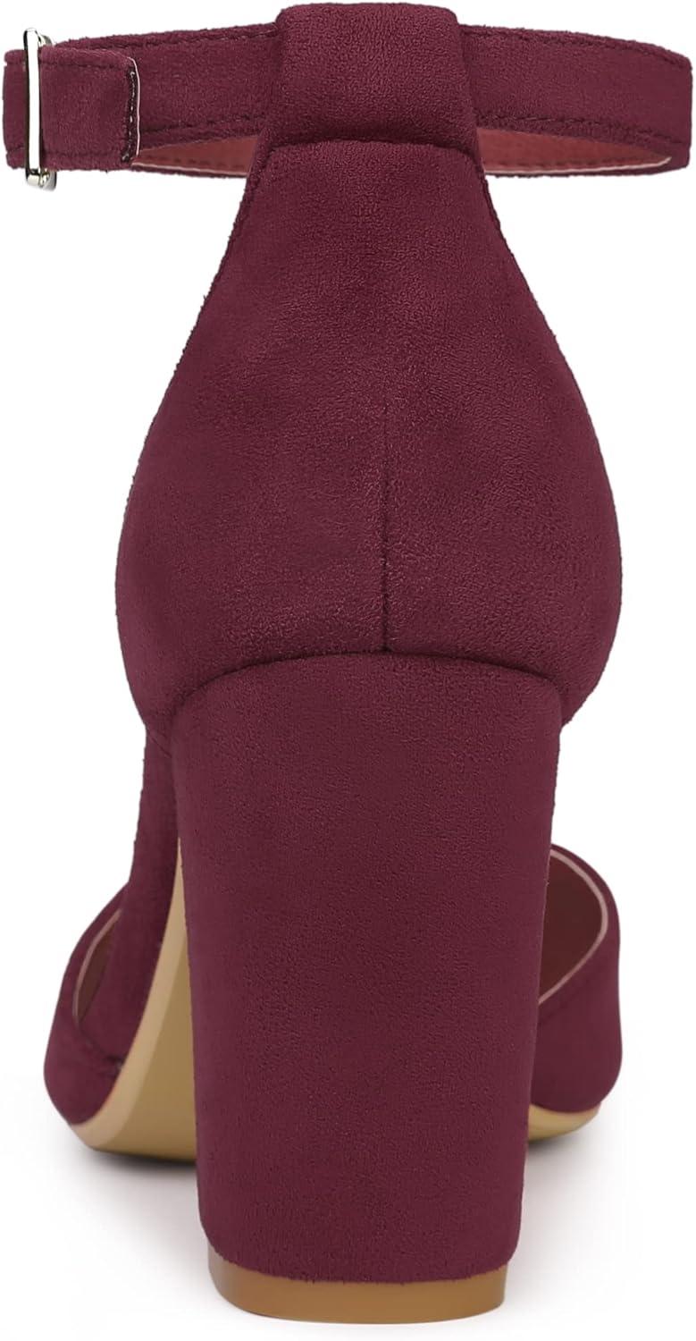 imageAllegra K Womens Ankle Strap Pointed Toe Block Heels PumpsBurgundy