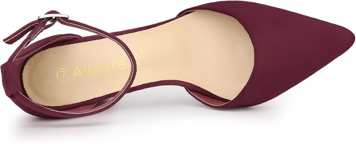 imageAllegra K Womens Ankle Strap Pointed Toe Block Heels PumpsBurgundy