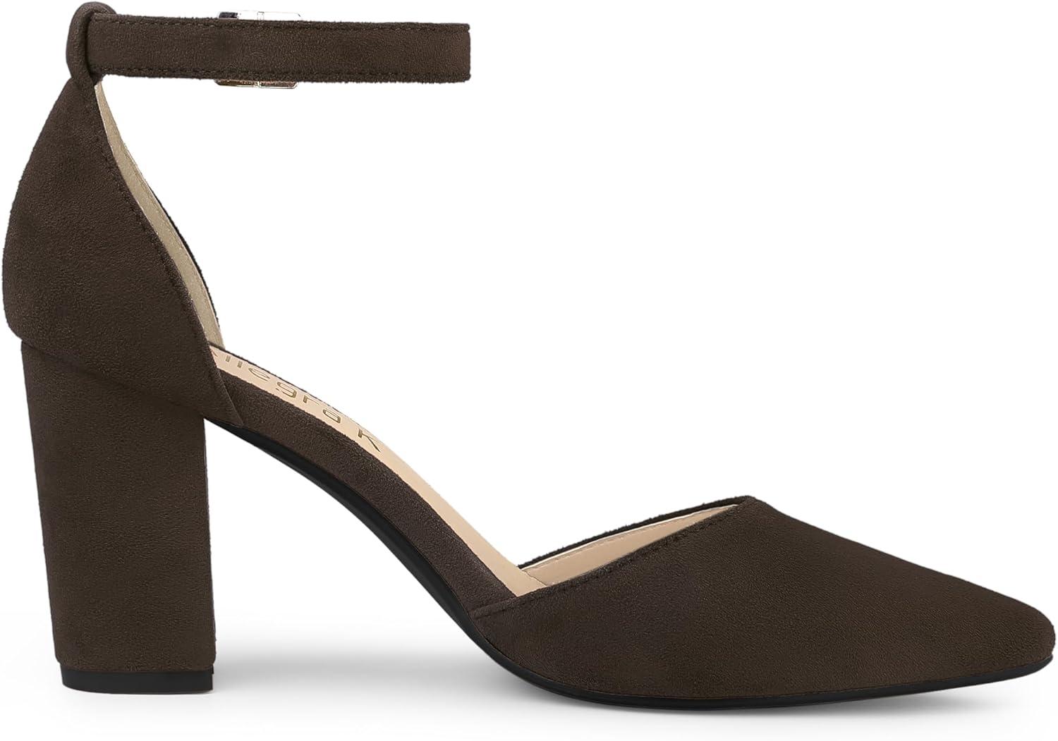 imageAllegra K Womens Ankle Strap Pointed Toe Block Heels PumpsCoffee