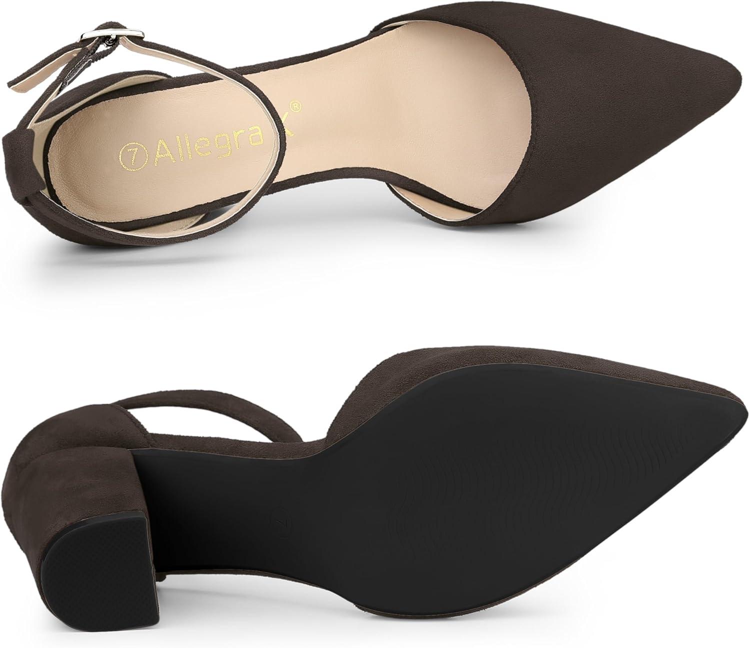 imageAllegra K Womens Ankle Strap Pointed Toe Block Heels PumpsCoffee