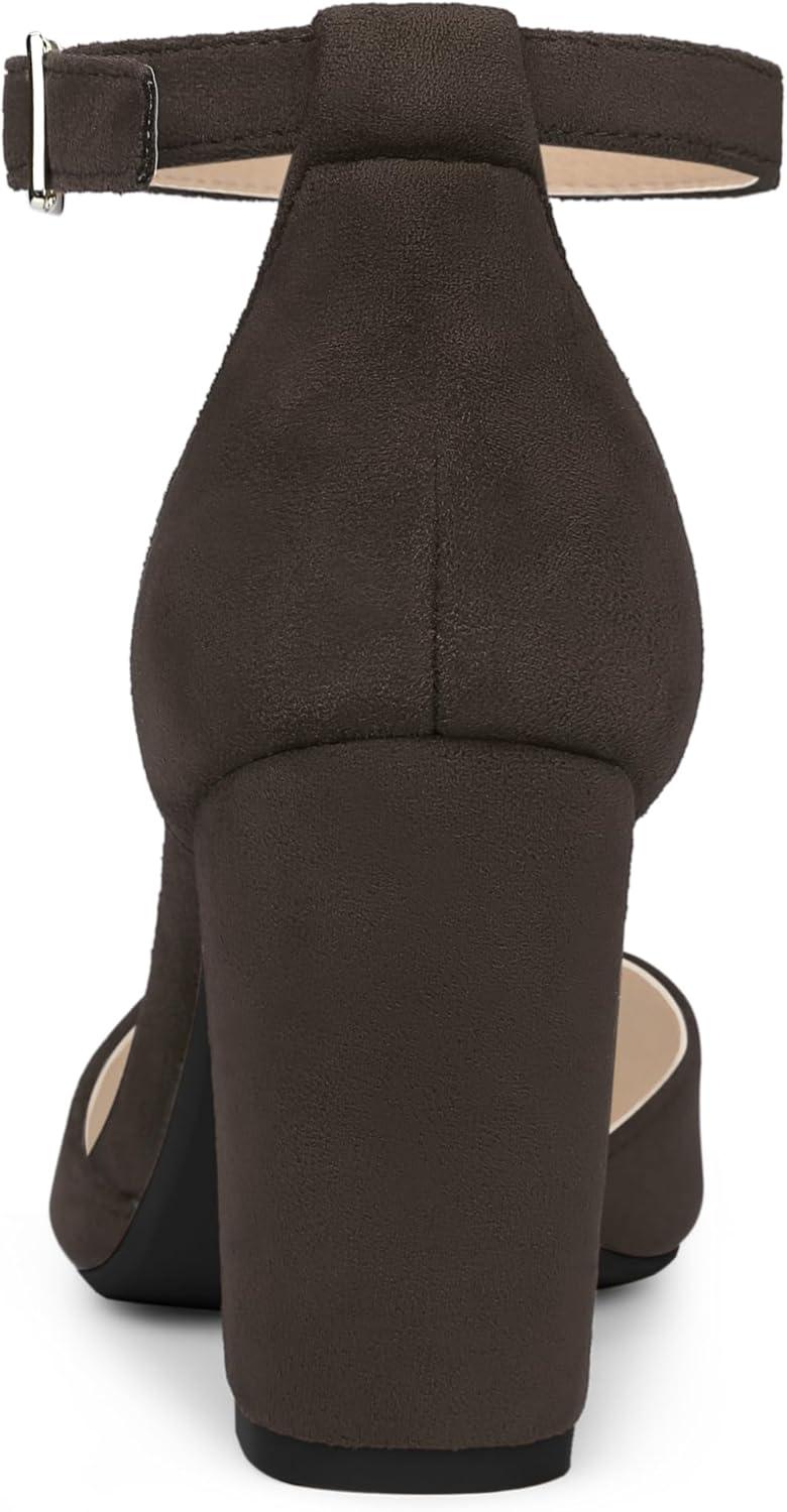 imageAllegra K Womens Ankle Strap Pointed Toe Block Heels PumpsCoffee