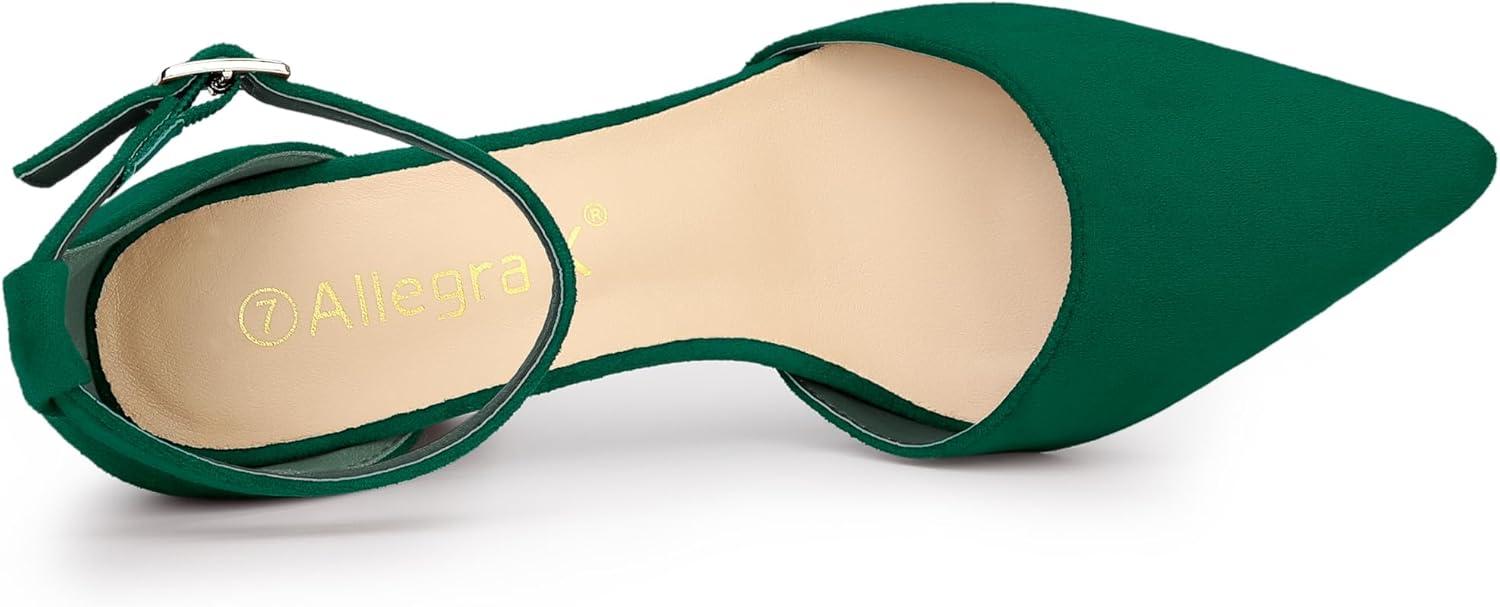imageAllegra K Womens Ankle Strap Pointed Toe Block Heels PumpsDark Green