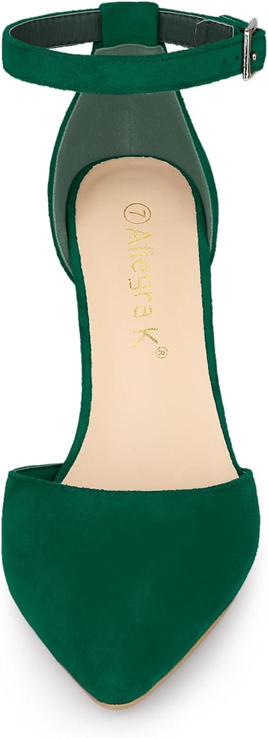 imageAllegra K Womens Ankle Strap Pointed Toe Block Heels PumpsDark Green