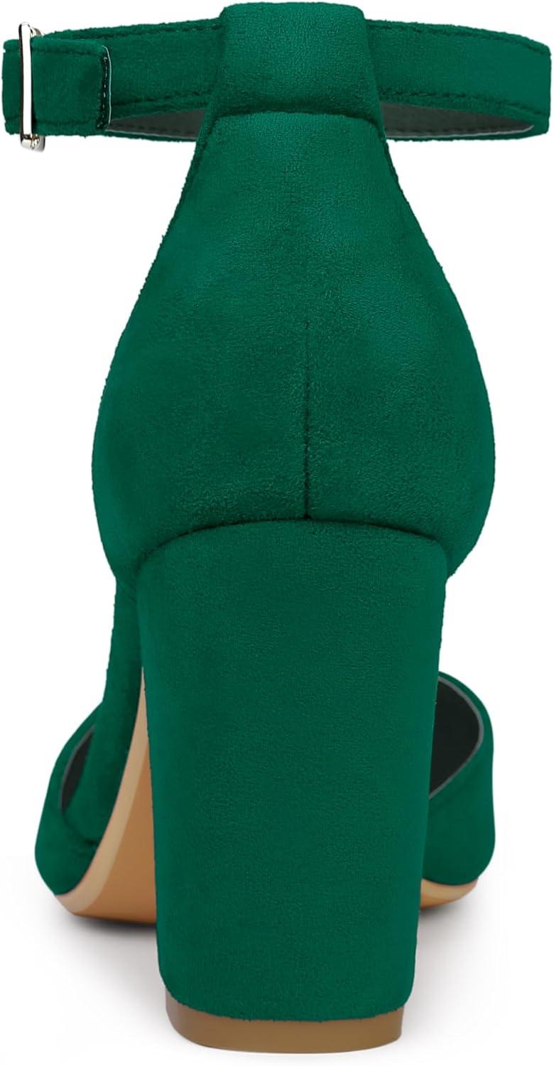imageAllegra K Womens Ankle Strap Pointed Toe Block Heels PumpsDark Green
