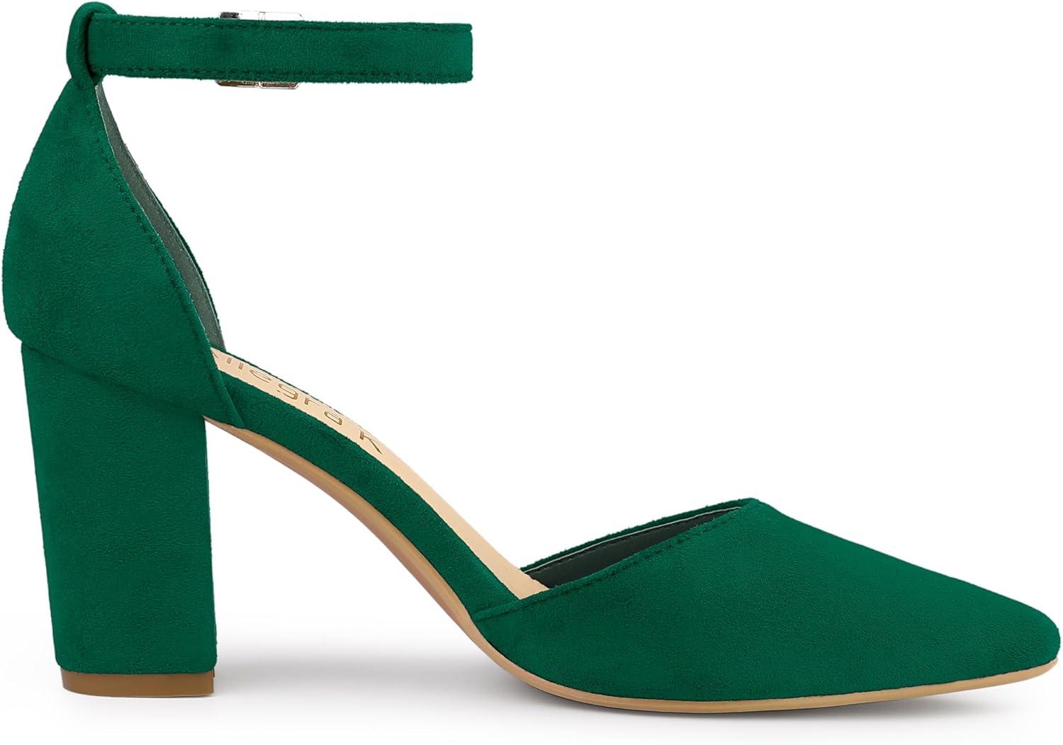 imageAllegra K Womens Ankle Strap Pointed Toe Block Heels PumpsDark Green