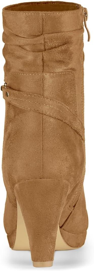 imageAllegra K Womens Ankle Zip Platform High Heel Mid Calf BootsBrown