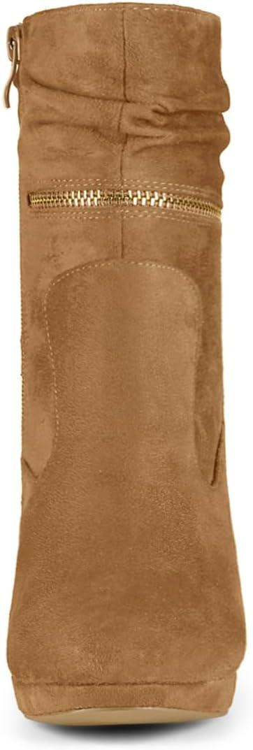 imageAllegra K Womens Ankle Zip Platform High Heel Mid Calf BootsBrown
