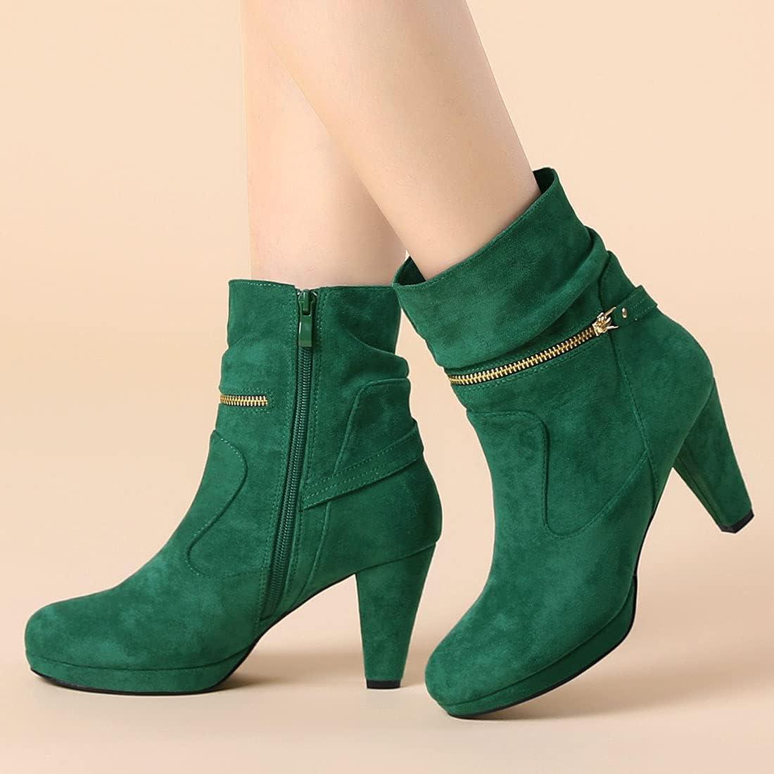 imageAllegra K Womens Ankle Zip Platform High Heel Mid Calf BootsEmerald Green