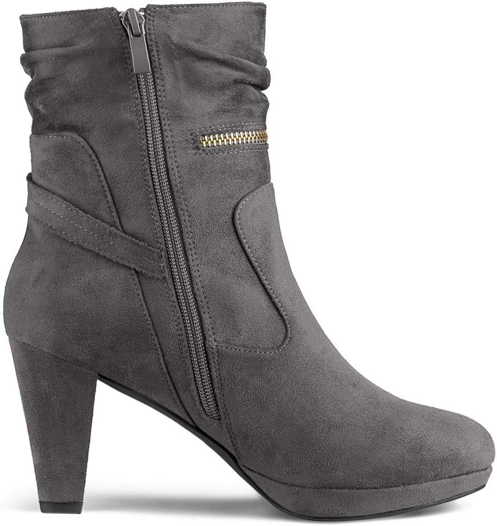 imageAllegra K Womens Ankle Zip Platform High Heel Mid Calf BootsGrey