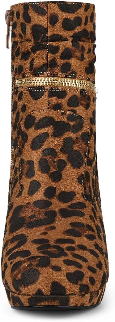 imageAllegra K Womens Ankle Zip Platform High Heel Mid Calf BootsLeopards