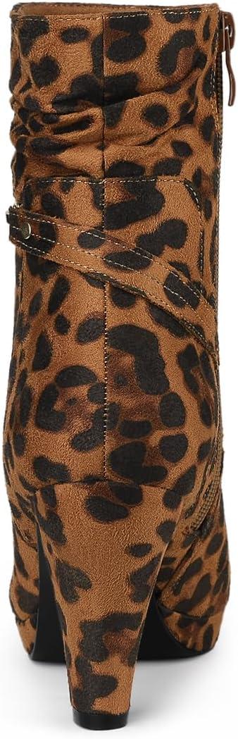 imageAllegra K Womens Ankle Zip Platform High Heel Mid Calf BootsLeopards