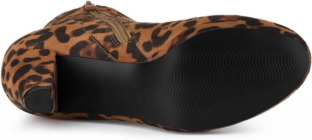imageAllegra K Womens Ankle Zip Platform High Heel Mid Calf BootsLeopards