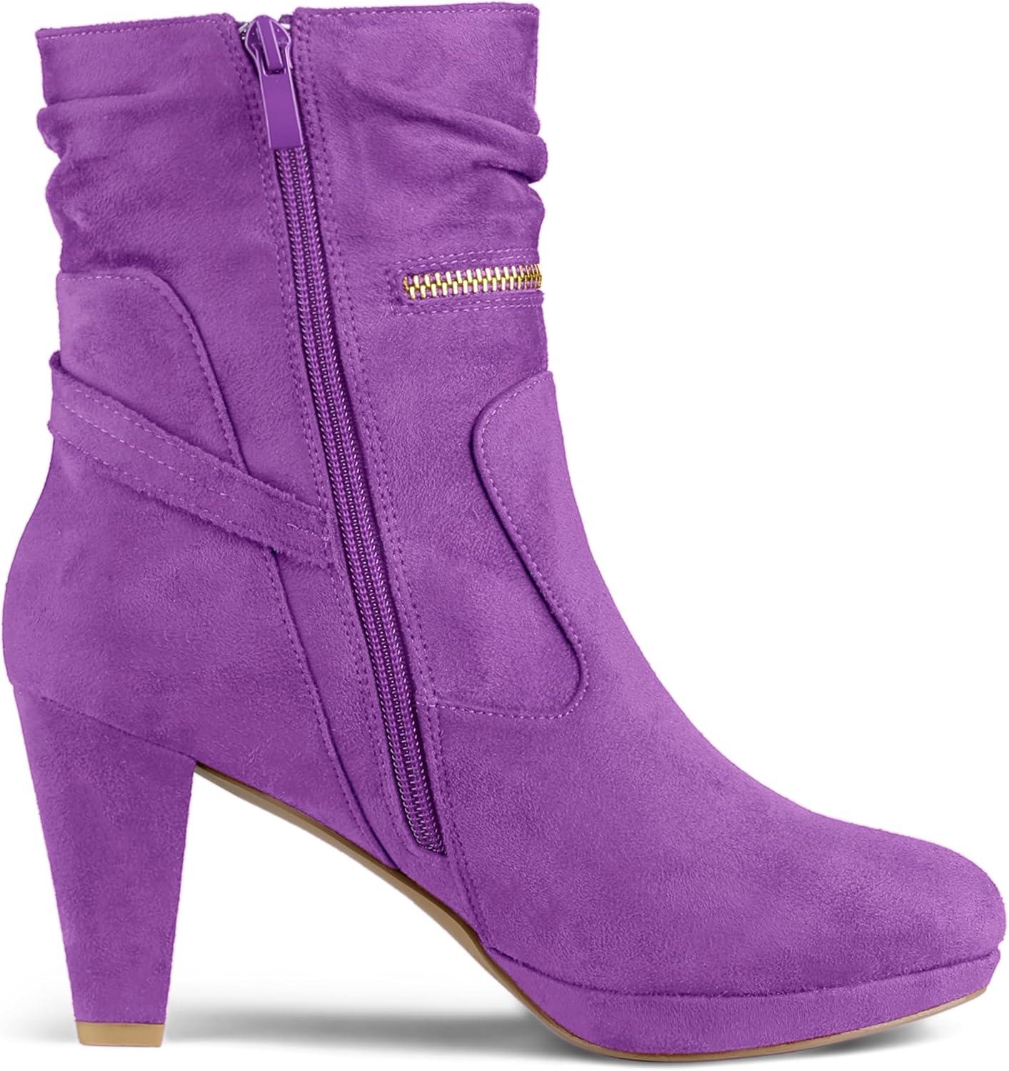 imageAllegra K Womens Ankle Zip Platform High Heel Mid Calf BootsPurple