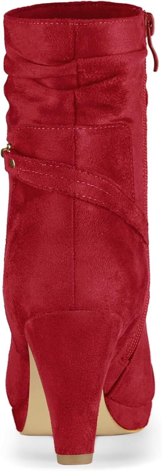 imageAllegra K Womens Ankle Zip Platform High Heel Mid Calf BootsRed