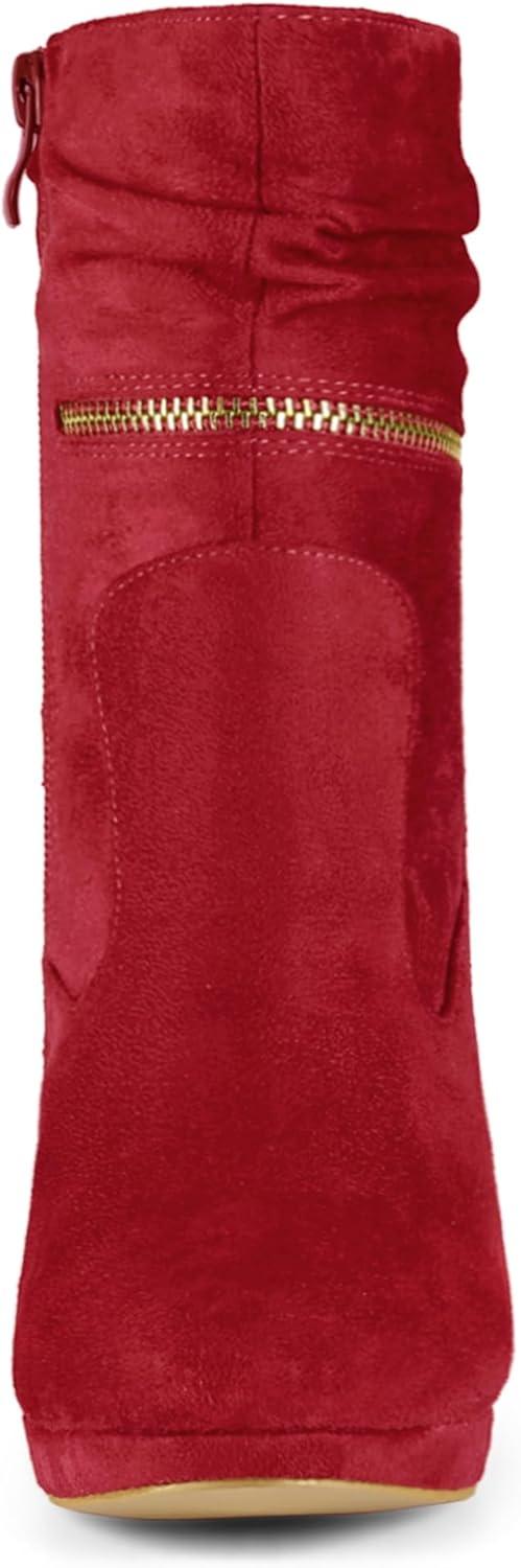 imageAllegra K Womens Ankle Zip Platform High Heel Mid Calf BootsRed