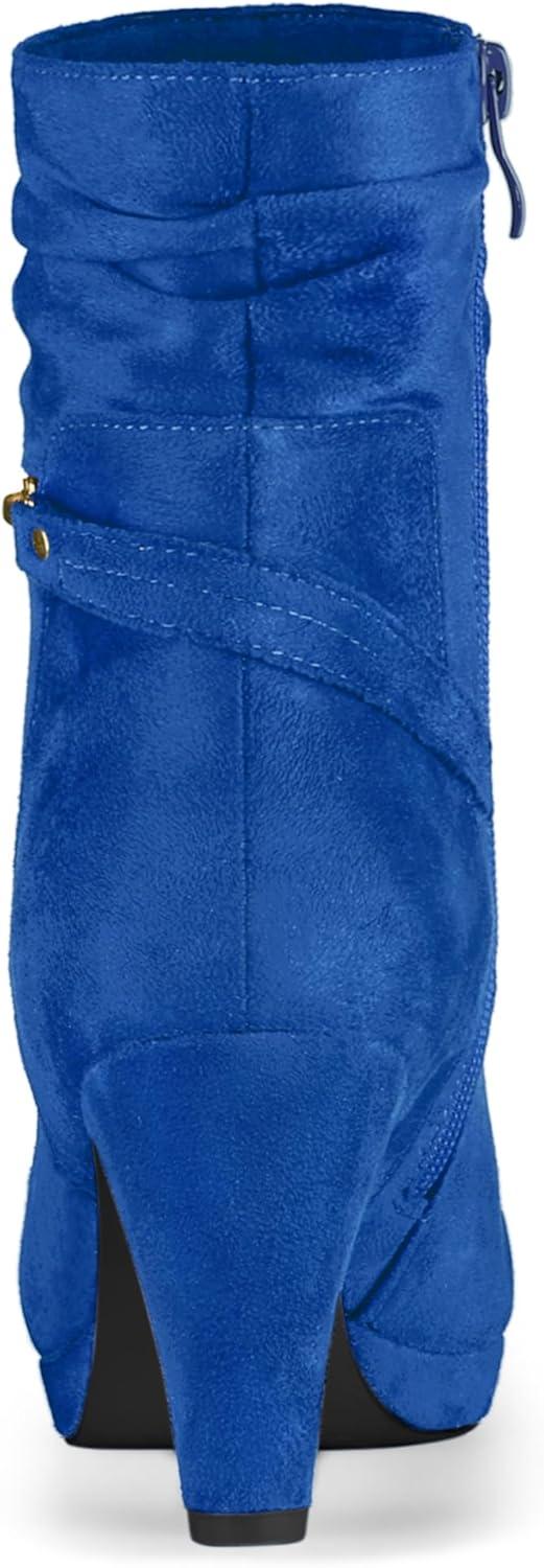 imageAllegra K Womens Ankle Zip Platform High Heel Mid Calf BootsRoyal Blue