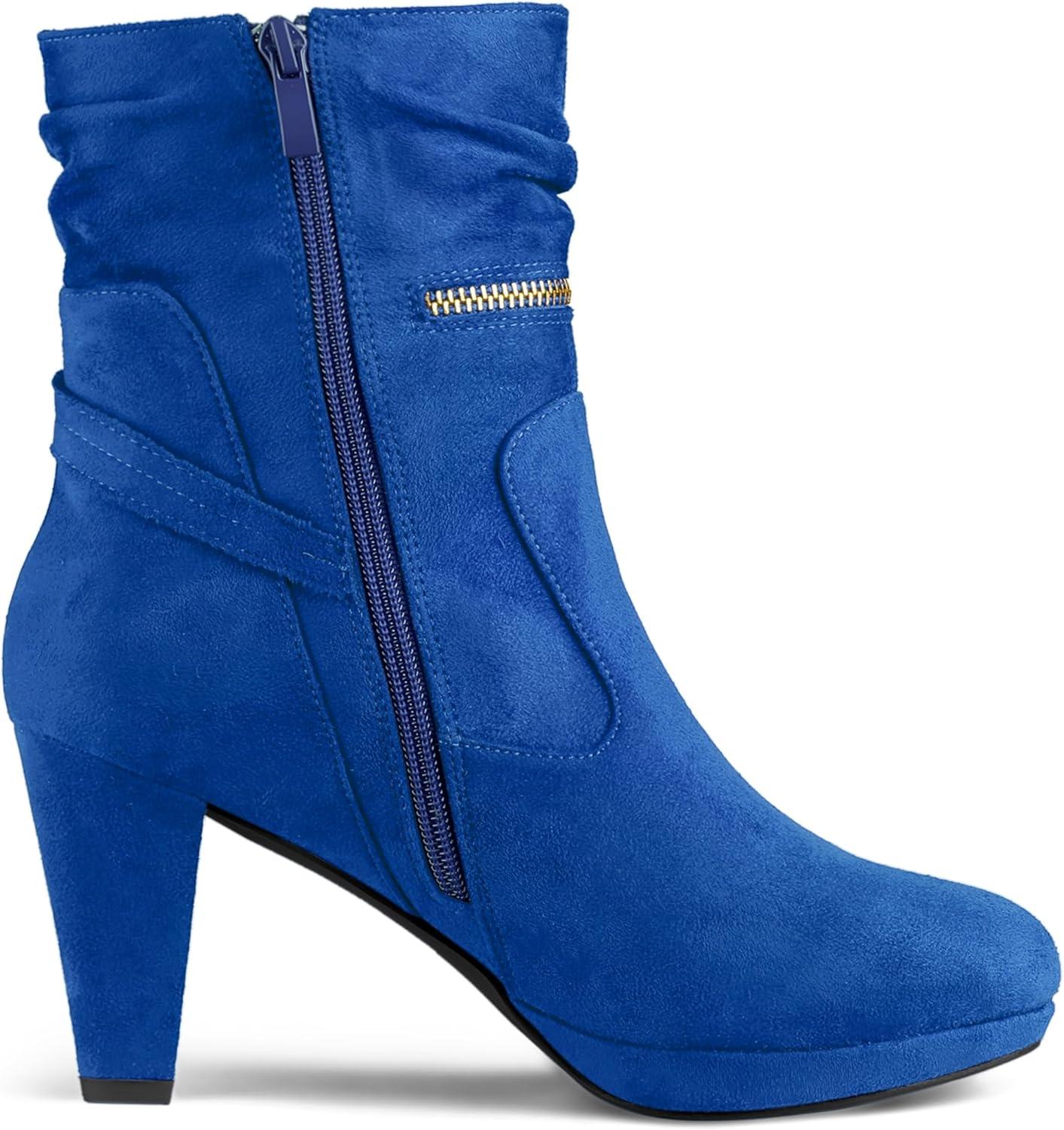 imageAllegra K Womens Ankle Zip Platform High Heel Mid Calf BootsRoyal Blue