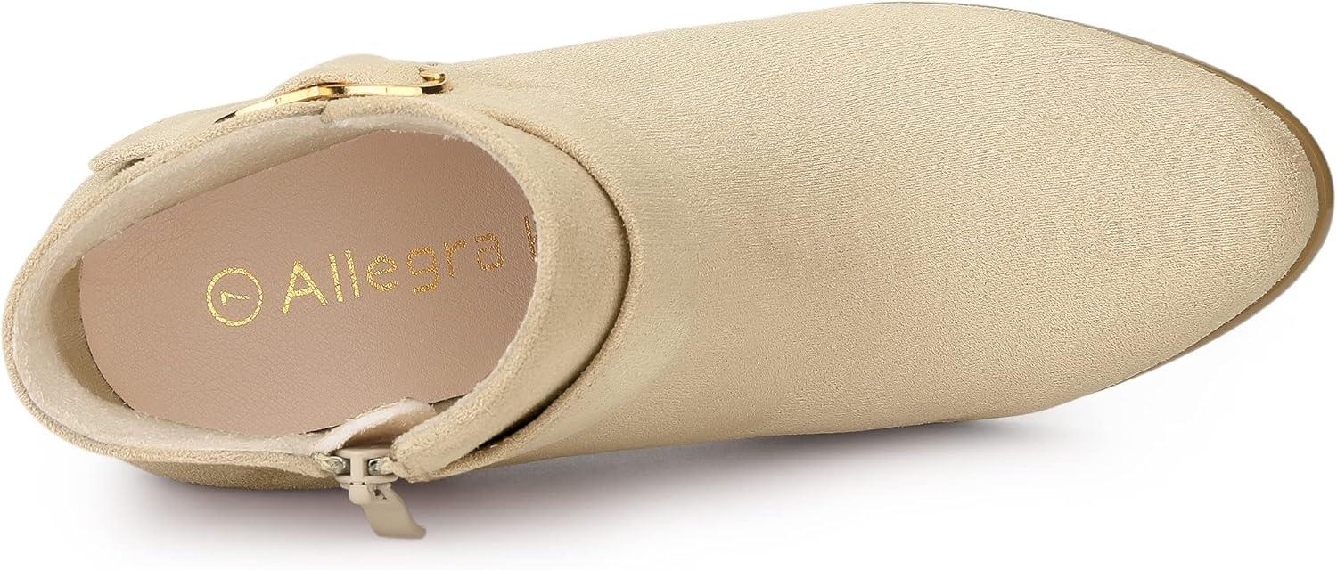 imageAllegra K Womens Buckle Side Zip Chunky Heels Ankle BootsBeige