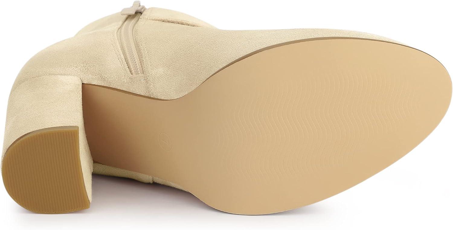 imageAllegra K Womens Buckle Side Zip Chunky Heels Ankle BootsBeige
