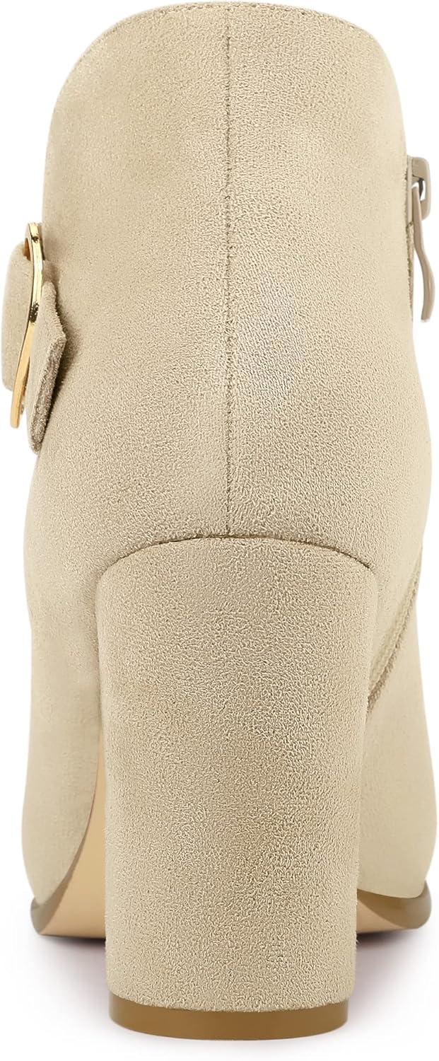 imageAllegra K Womens Buckle Side Zip Chunky Heels Ankle BootsBeige