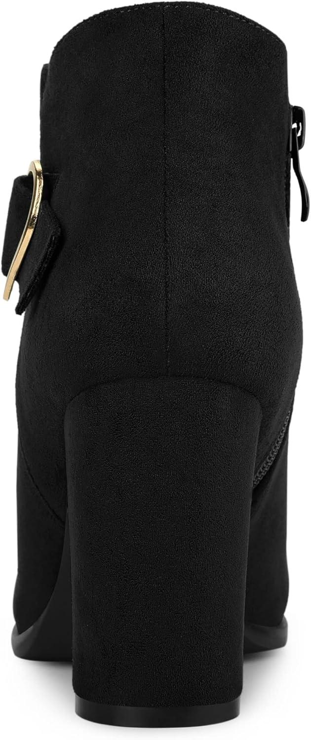 imageAllegra K Womens Buckle Side Zip Chunky Heels Ankle BootsBlack