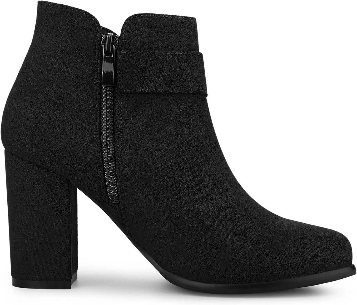 imageAllegra K Womens Buckle Side Zip Chunky Heels Ankle BootsBlack