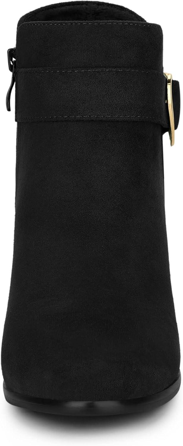 imageAllegra K Womens Buckle Side Zip Chunky Heels Ankle BootsBlack