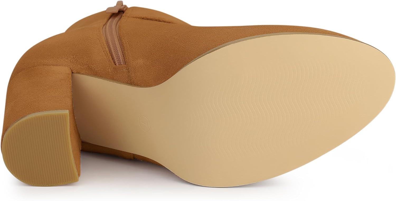 imageAllegra K Womens Buckle Side Zip Chunky Heels Ankle BootsBrown