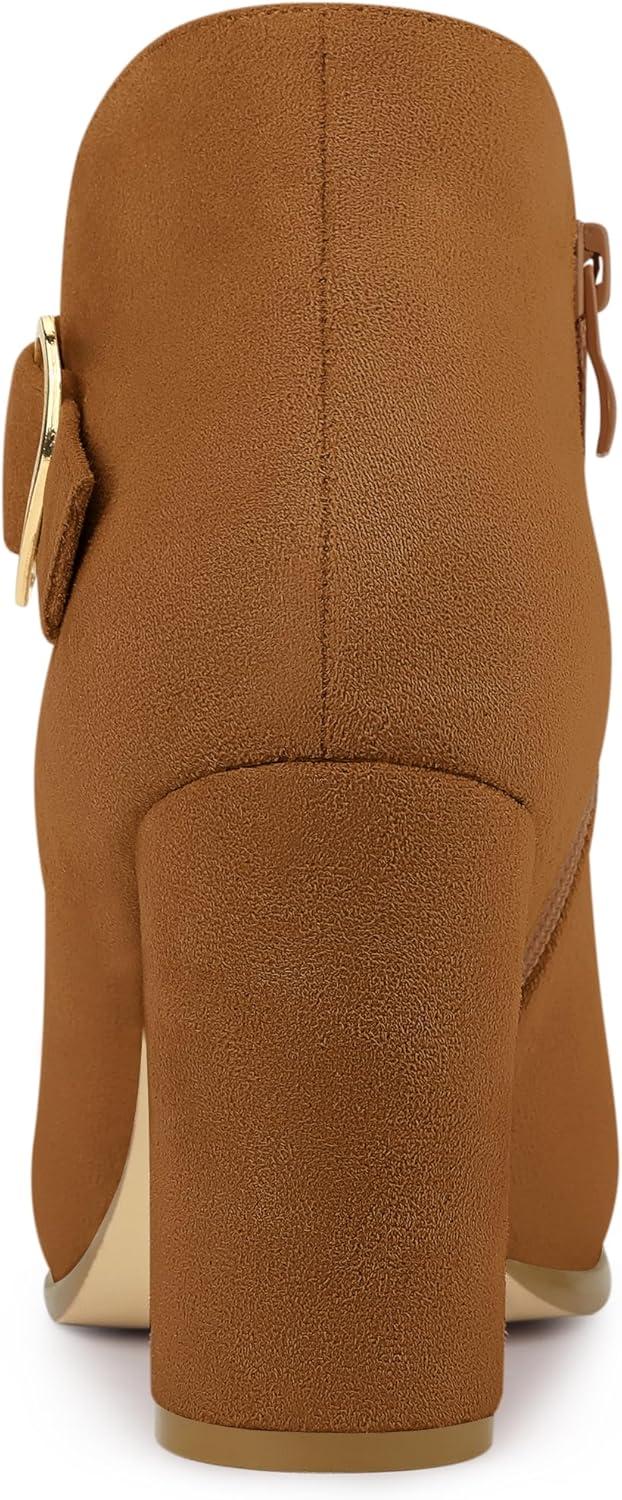 imageAllegra K Womens Buckle Side Zip Chunky Heels Ankle BootsBrown