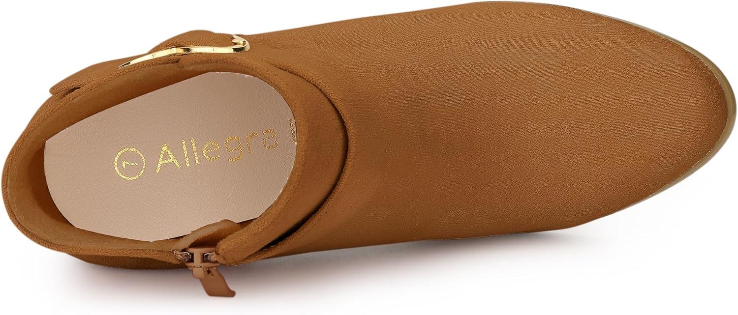 imageAllegra K Womens Buckle Side Zip Chunky Heels Ankle BootsBrown