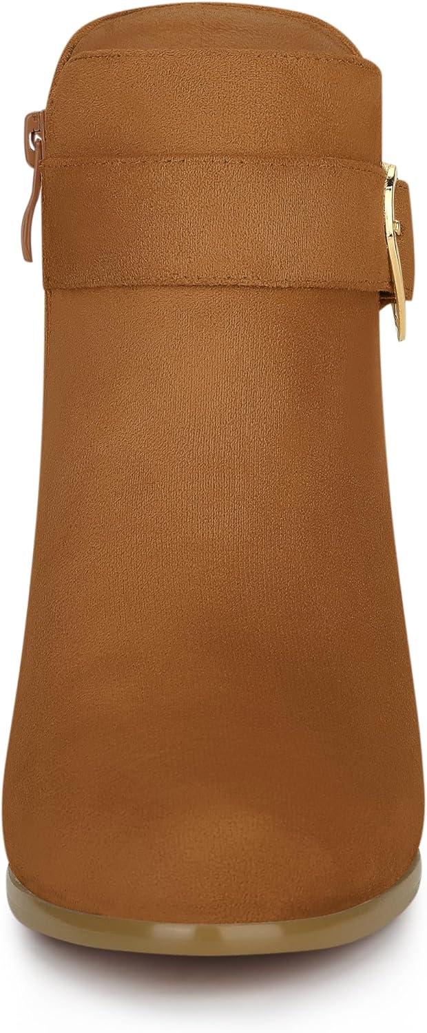 imageAllegra K Womens Buckle Side Zip Chunky Heels Ankle BootsBrown