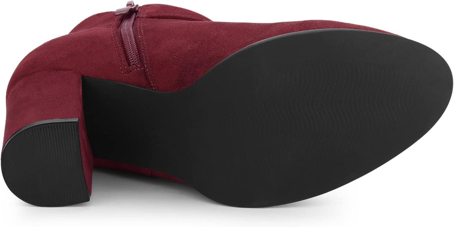 imageAllegra K Womens Buckle Side Zip Chunky Heels Ankle BootsBurgundy