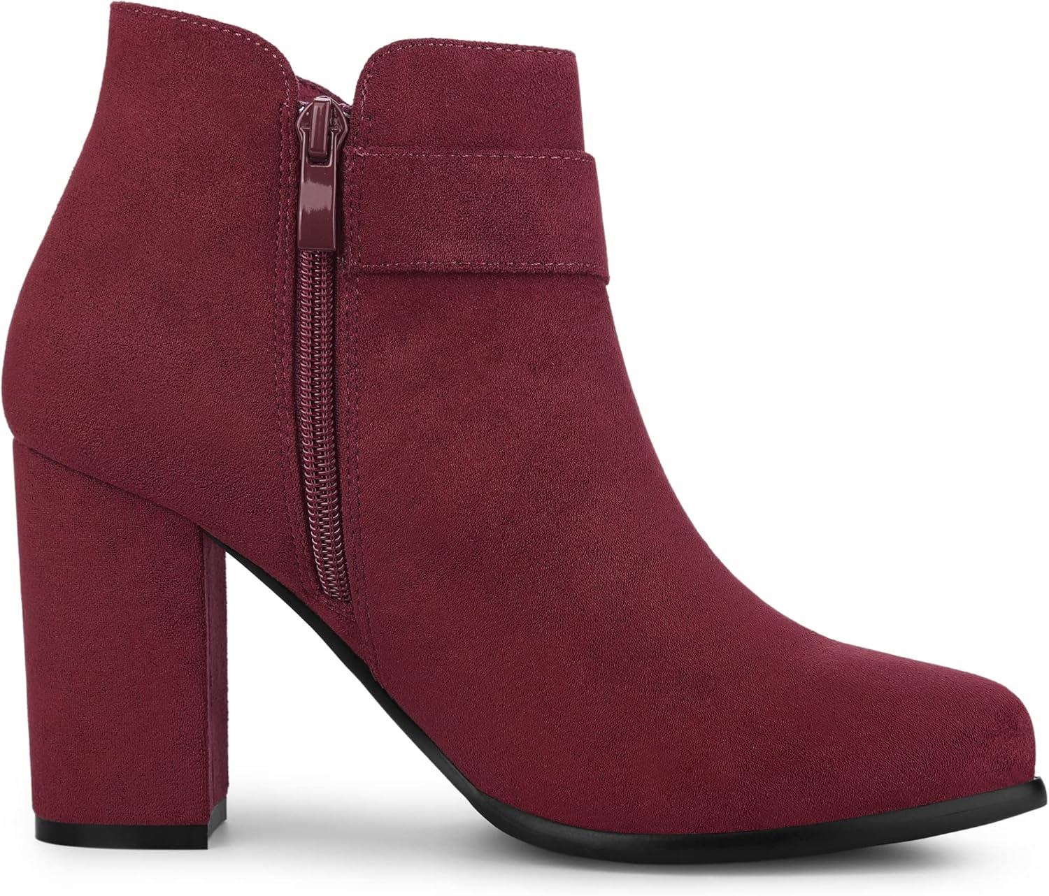 imageAllegra K Womens Buckle Side Zip Chunky Heels Ankle BootsBurgundy