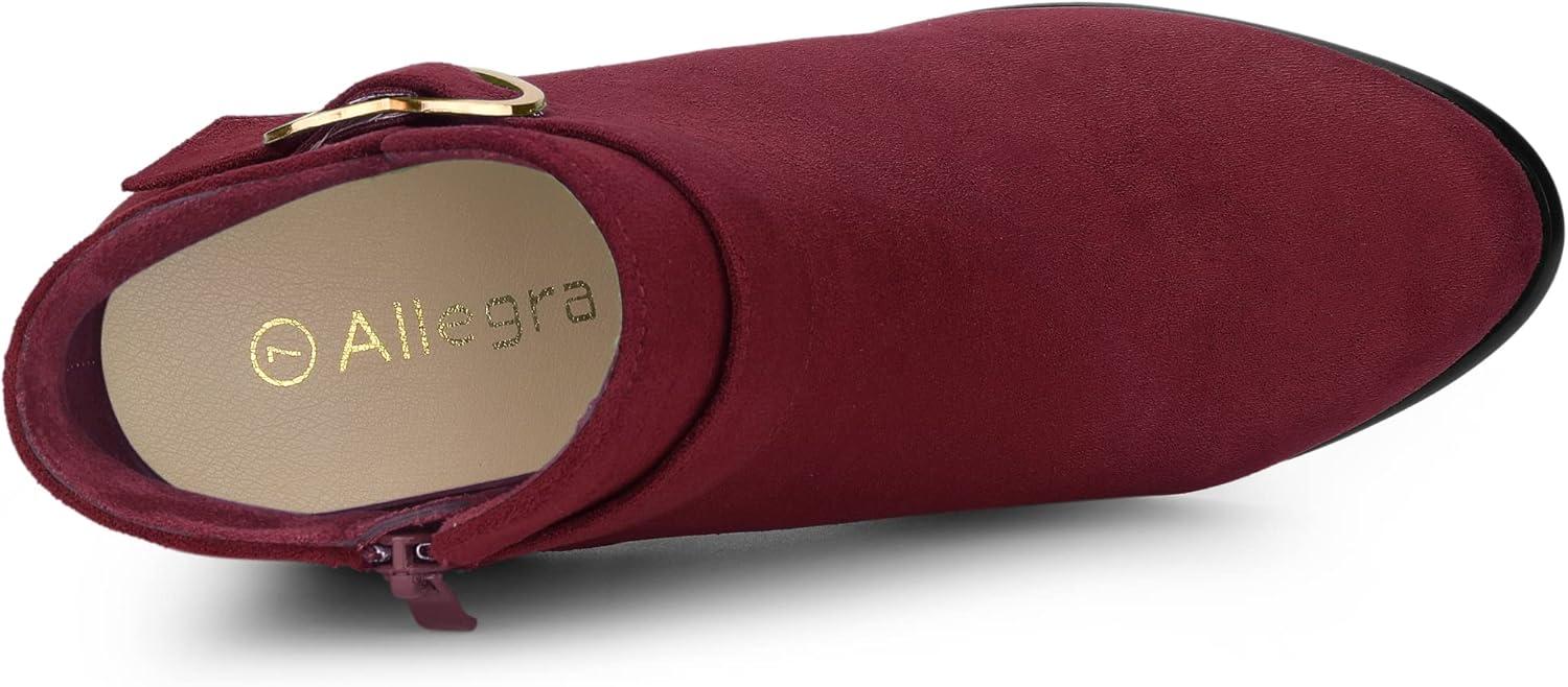 imageAllegra K Womens Buckle Side Zip Chunky Heels Ankle BootsBurgundy