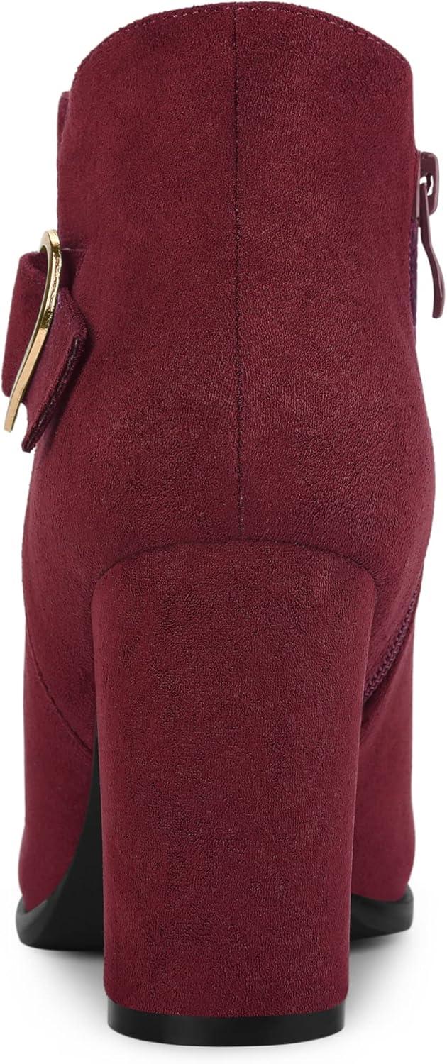 imageAllegra K Womens Buckle Side Zip Chunky Heels Ankle BootsBurgundy