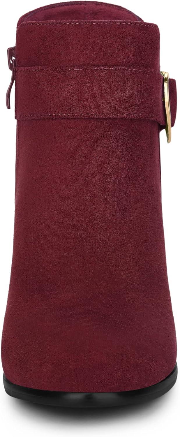 imageAllegra K Womens Buckle Side Zip Chunky Heels Ankle BootsBurgundy