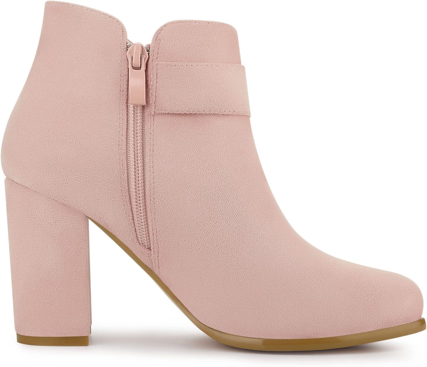 imageAllegra K Womens Buckle Side Zip Chunky Heels Ankle BootsDust Pink