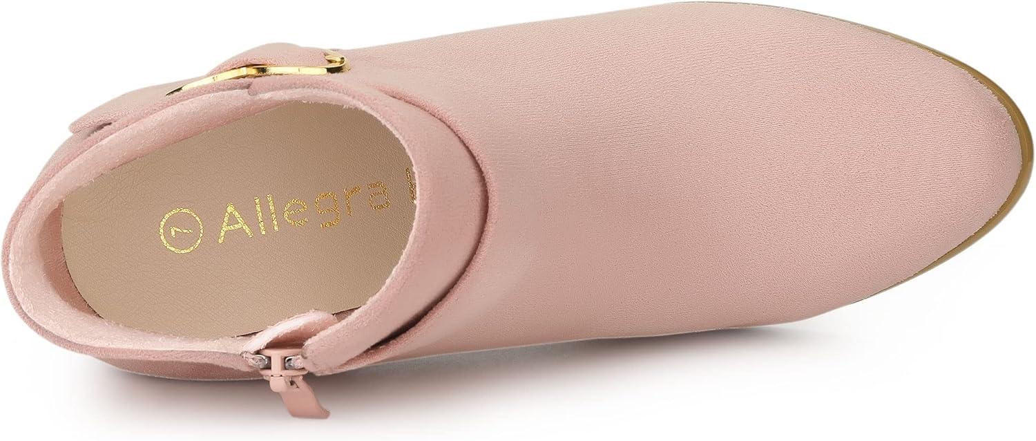 imageAllegra K Womens Buckle Side Zip Chunky Heels Ankle BootsDust Pink