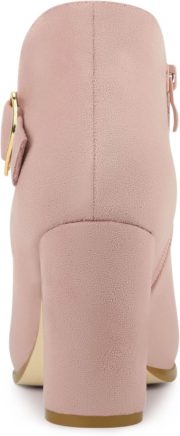 imageAllegra K Womens Buckle Side Zip Chunky Heels Ankle BootsDust Pink