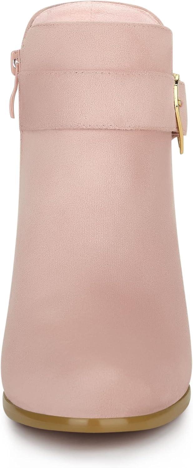 imageAllegra K Womens Buckle Side Zip Chunky Heels Ankle BootsDust Pink