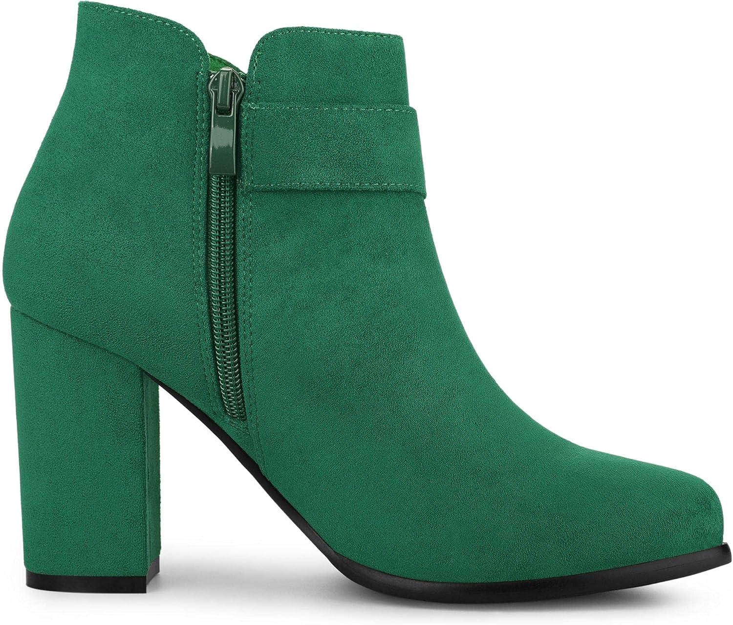 imageAllegra K Womens Buckle Side Zip Chunky Heels Ankle BootsEmerald Green