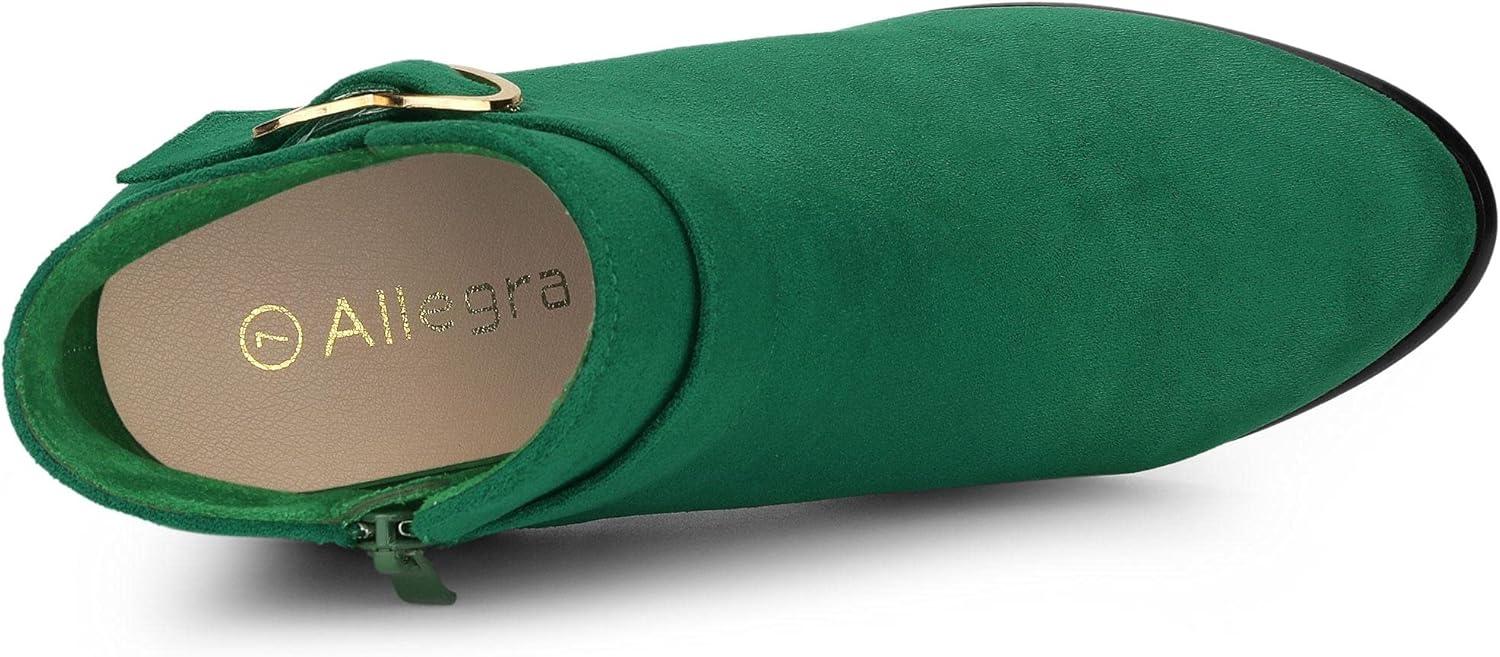 imageAllegra K Womens Buckle Side Zip Chunky Heels Ankle BootsEmerald Green