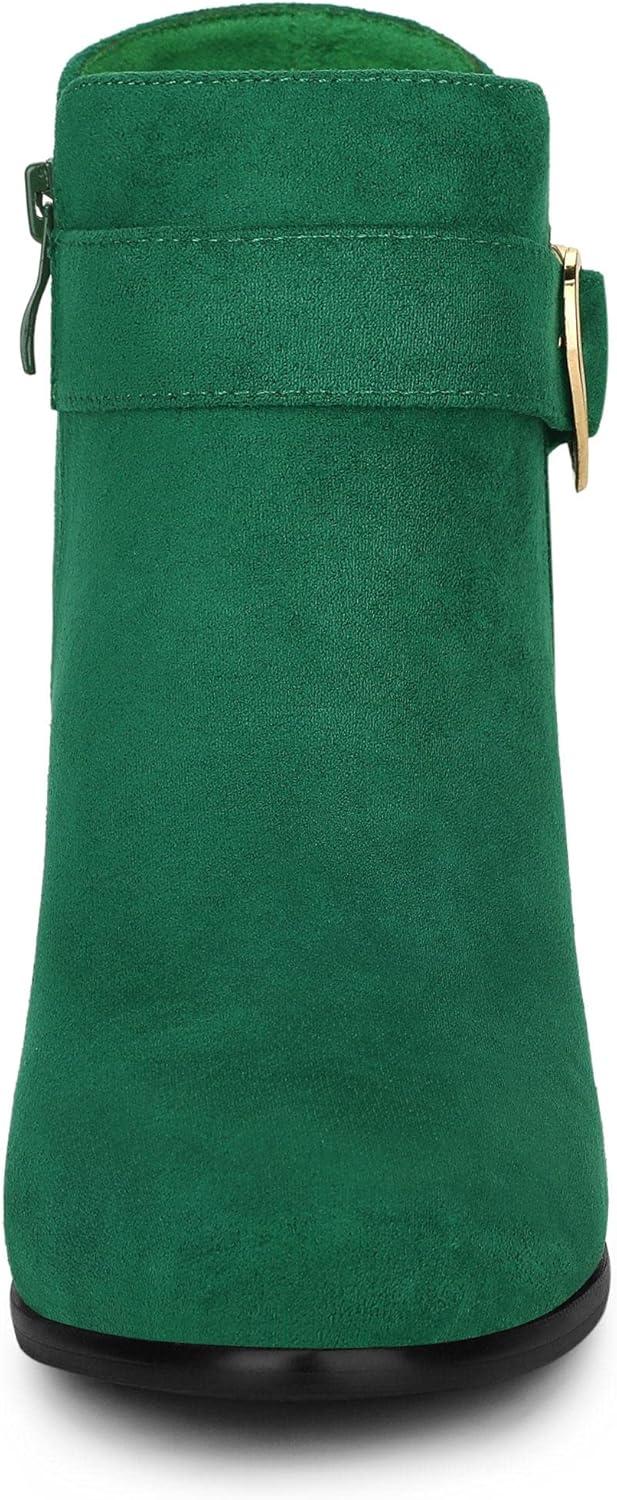 imageAllegra K Womens Buckle Side Zip Chunky Heels Ankle BootsEmerald Green
