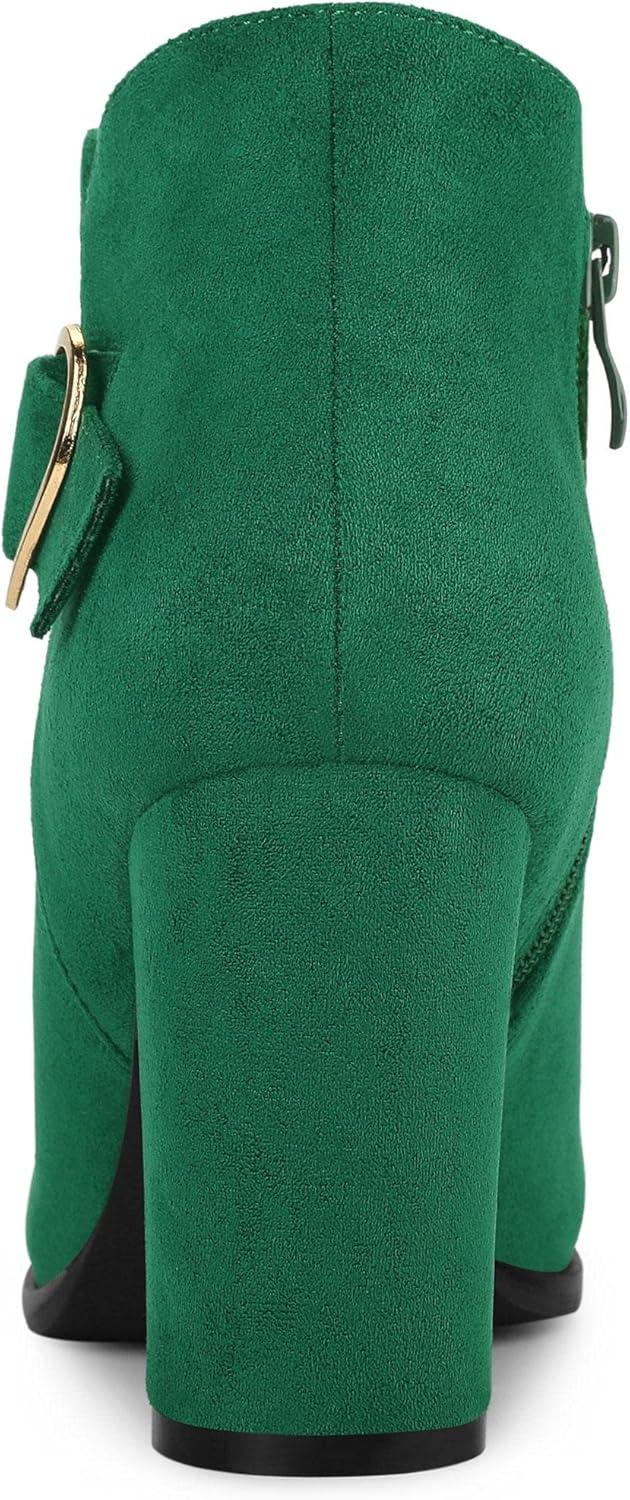 imageAllegra K Womens Buckle Side Zip Chunky Heels Ankle BootsEmerald Green