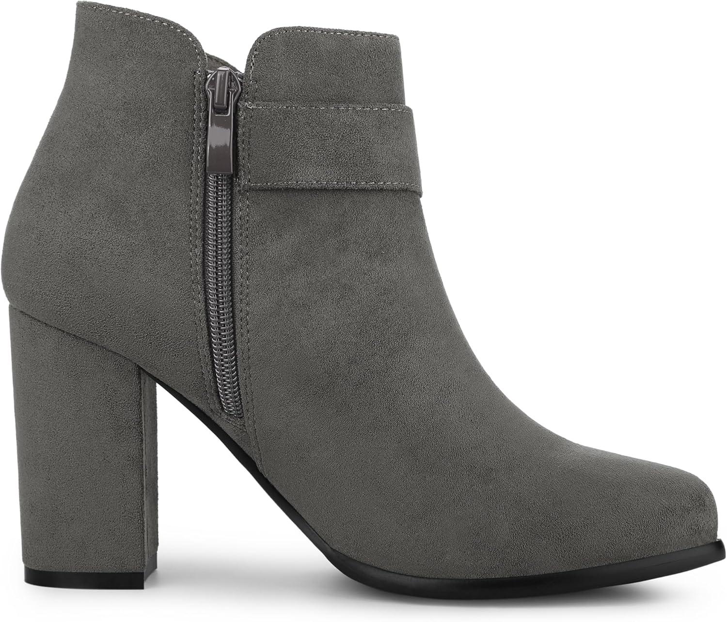 imageAllegra K Womens Buckle Side Zip Chunky Heels Ankle BootsGrey