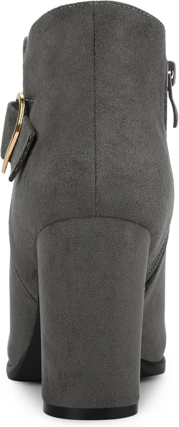imageAllegra K Womens Buckle Side Zip Chunky Heels Ankle BootsGrey