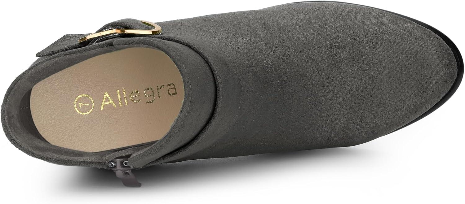 imageAllegra K Womens Buckle Side Zip Chunky Heels Ankle BootsGrey