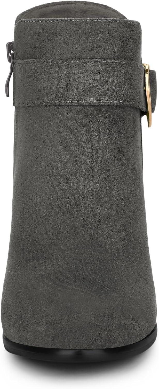 imageAllegra K Womens Buckle Side Zip Chunky Heels Ankle BootsGrey