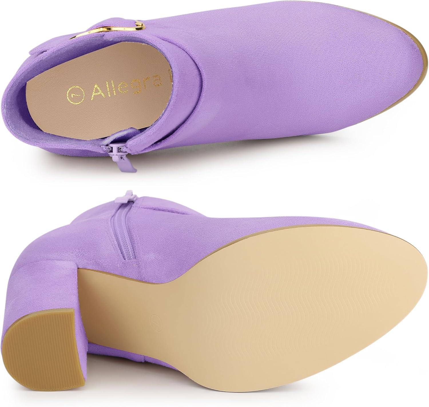 imageAllegra K Womens Buckle Side Zip Chunky Heels Ankle BootsPurple