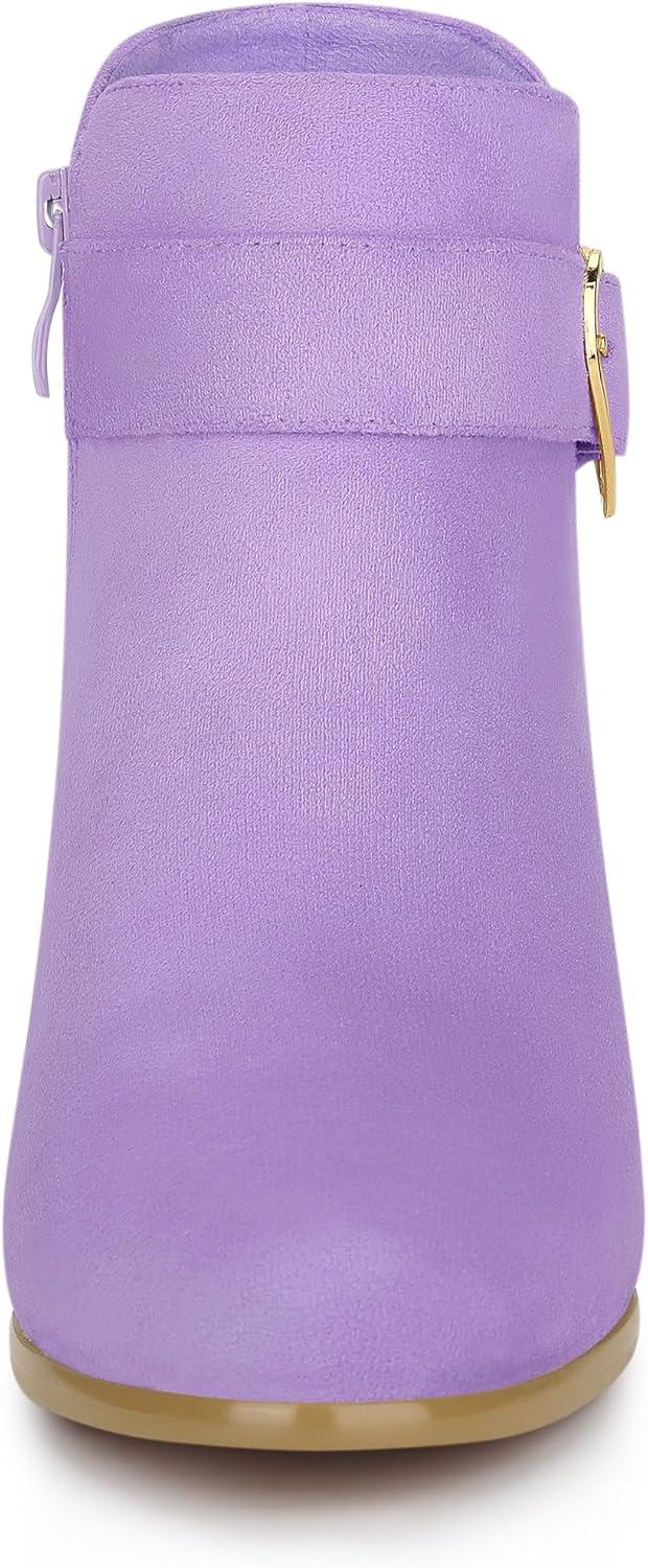 imageAllegra K Womens Buckle Side Zip Chunky Heels Ankle BootsPurple